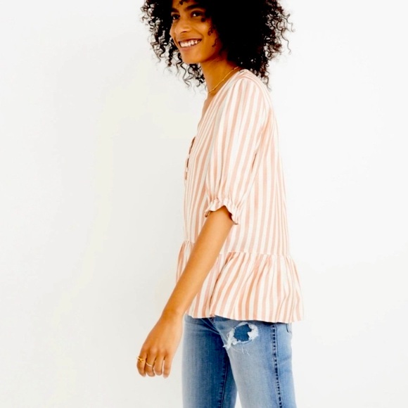 Madewell Tops - Madewell Courtyard Ruffle-Hem Striped Peplum Top Size Large NWOT